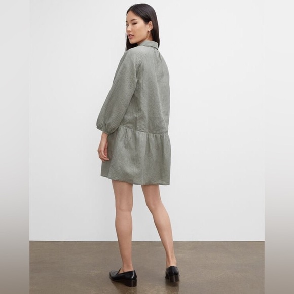 Club Monaco Puff Sleeve Half Button Down Mini Shirt Dress Color Seaspray size XS - Picture 2 of 12